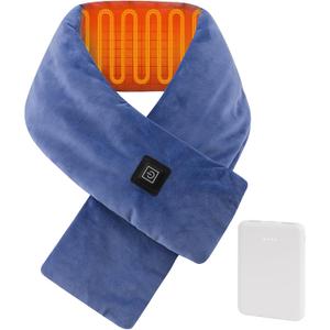 Heated Neck Wrap with 5000 mAh Power Bank, Cordless Heating Pad with Adjustable 3 Heat Settings, Soft Neck Warmer for Pain Relief, Muscle Relaxation, Portable Heated Neck Scarf (Blue)