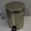 mDesign Small Modern 1.3 Gallon Round Metal Lidded Step Trash Can, Compact Garbage Bin with Removable Liner Bucket and Handle for Bathroom, Kitchen, Craft Room, Office, Garage - Soft Brass, 5 liter (5 liter, Soft Brass)