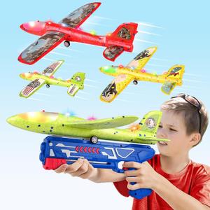 3 Pack Airplane Launcher Toy with Glowing Eyes & WebPattern Wings,2 Flight Modes Outdoor Games for Kids,Boys Toys Age 312,Birthday Gifts for 3 4 5 6 7 8 9 10 11 12 Year Old,Kids Gift(Red&Blue&Black)