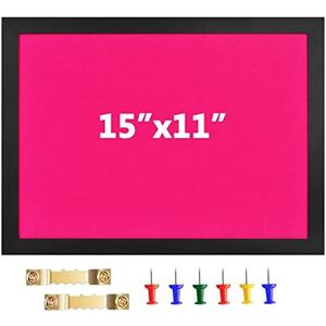 Cork Board Bulletin Board Wood Framed Display with Felt, Pin Board for Jewelry, Notes, Memos, Photos, Home, Kitchen, Office, School, Wall, 15"x11", Wood Framed(Black) & Felt(Pink)
