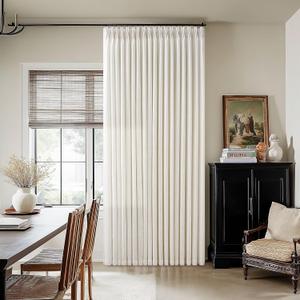Pinch Pleat Linen Curtains 90 Inches Long 100 Inch Wide for Patio Sliding Door Light Filtering Semi Sheer Pleated Drapes Back Tab Cream Ivory Living Dining Room Extra Wide 100 x 90 Curtain 1 Panel (Natural)