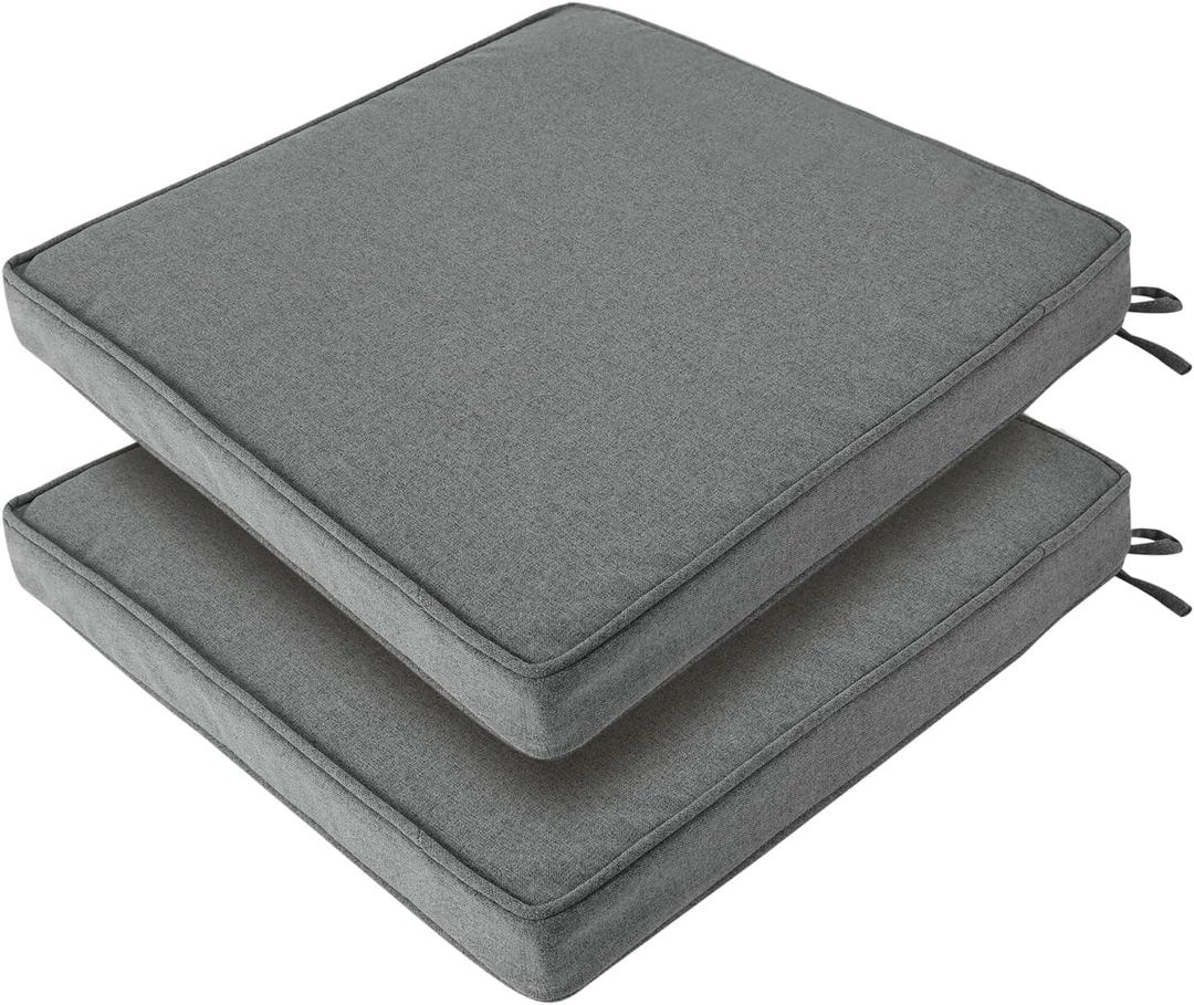 FUNHOME Outdoor Chair Cushions 18"x18"x2.5" Set of 2,Water Reistant Patio Chair Cushion with Zipper&Ties,18 Inch Square Seat Cushion for Garden Furniture Chairs(Dark Gray)