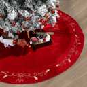 48inch Christmas Tree Skirt Red Luxury Velvet Plush Fur Skirts with Gold Embroidery Xmas Velvet Tree Skirt Holly Leaves Gold Embroidered Tree Skirt for Christmas Holiday Party Decorations