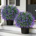 Grooy Artificial Boxwood Topiary Ball with Lavender, Set of 2 Artificial Shrub Bushes with Ground Spike, UV Resistant Fake Evergreen Plant Tree for Porch Outdoor Planters Indoor Valentine's Day