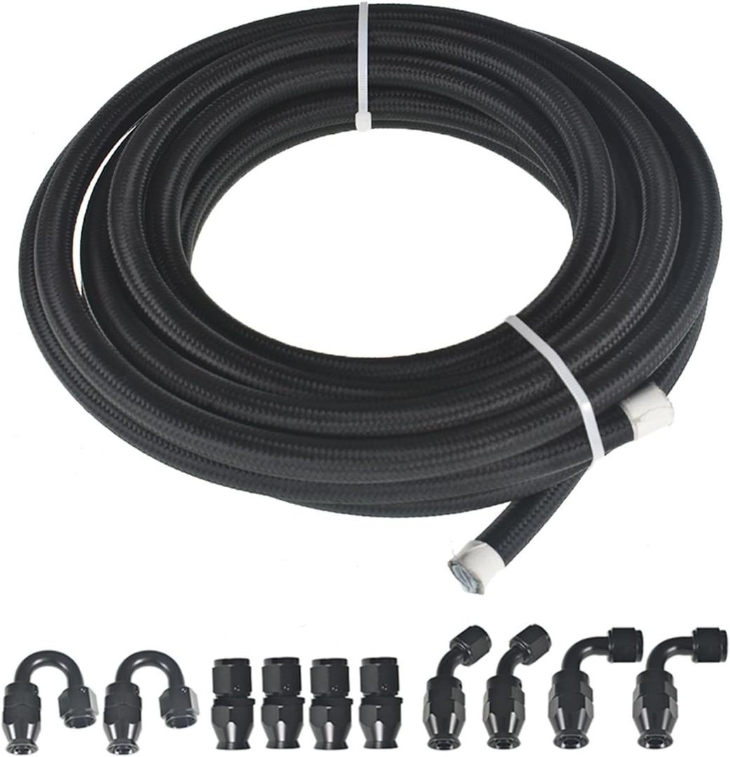 labwork 6AN Fuel Line Hose Kit Black Nylon PTFE Teflon 20 Feet Oil Line Hose with 10PCS Swivel Fuel Hose Fitting Adapter Kit