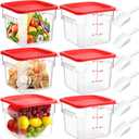Hsei 6 Sets 6 Quart Commercial Food Storage Containers with Lids and 6 Pcs Plastic Ice Scoop for Freezer Flour Sugar Baking Bread Dog Food Restaurant Kitchen Square, (Red)
