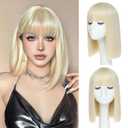 Blonde Bob Wig With Bangs - Heat Resistant 14Inch Synthetic Hair, Short Straight Shoulder Length Natural-Looking Cosplay Wig for Daily Use, Parties & Women Girls