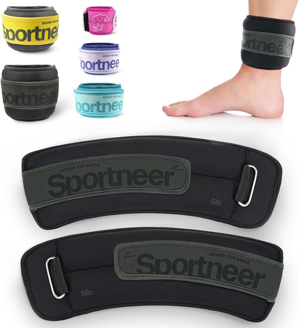 Sportneer Ankle Weights 0.5/1/2/3/5 LBS 1 Pair Wrist Leg Arm Weights for Women Men Kids Child with Adjustable Straps, Strength Weighted for Jogging Running Walking Fitness Gym Workout (Black)