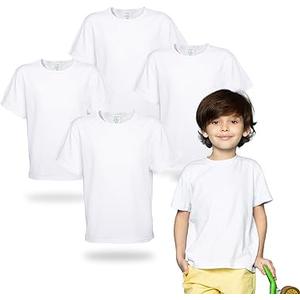 4 Pack Toddler Blank Sublimation T-Shirt,Modal Crew Neck Short Sleeve, T-Shirt for Kids Baby Children, Size 3T, White