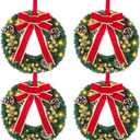 1 Pc Lighted Christmas Wreaths, 12 Inch Pre Lit Small Xmas Wreath with Large Bow, Pine Needle Wreath with LED Lights Battery Operated Xmas Ornaments for Front Door Wall Christmas Party Decor(Gold)