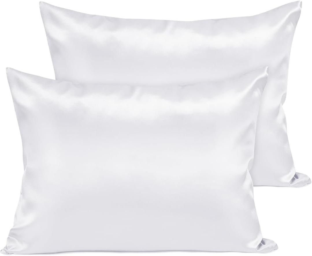 Fittia Toddler Pillowcase 13 x 18 with ZipperKids Small Baby Pillow Cases Cover, Silky Travel Satin Pillowcases for Boys and Girls, White 2 Pack