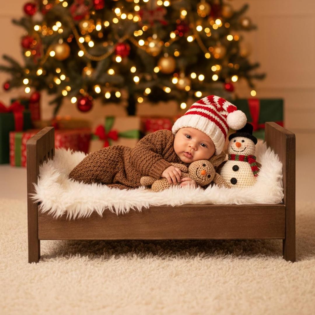 AceOrbit Newborn Photography Bed Props Wooden Vintage Baby Photo Prop Baby Photoshoot Props for Studio Photographers Newborn Photo Sessions Detachable Doll Bed, 16.5 x 11 Inch(Brown)