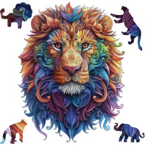 Delobil Wooden Puzzles for Adults, Lion Jigsaw Puzzles 200 Piece, Unique Shape Puzzles for Adults and Kids, Fun Challenging Puzzles Family Game Gift, Medium Size 9.1 x 12 Inches