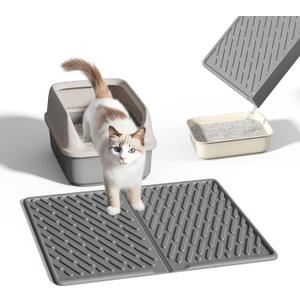 Pieviev Cat Litter Box Mat, 24"x 17" EVA Scratch Resistant Litter Trapping Mat, Easy Clean for Scatter Control, Soft on Kitty Paws, Waterproof & Urine Proof for Indoor Use, Gray