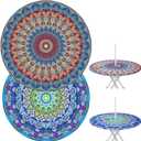 DoubleFill 2 Pcs Round Outdoor Tablecloth with Umbrella Hole - Anti-Wrinkle Polyester Tablecloth with Elastic Zipper Table Cover for Summer Patio Camping Party(36''-44'',Mandala)