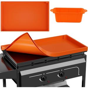 28" Silicone Griddle Mat for Blackstone, Heavy Duty Food Grade Silicone Around Grill Mat, 28 Inch Blackstone Griddle Cover, Upgraded Edge-Full Cover, with One Grease Cup, Suitable for All 28" Grill