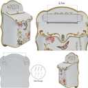 Vintage Floral Wall Mount Mailbox, 12.2" H White Metal Post Box with Gold Trim & Butterfly Design, Decorative Outdoor/Indoor Mail Holder for Porch, Entryway & Garden Decor