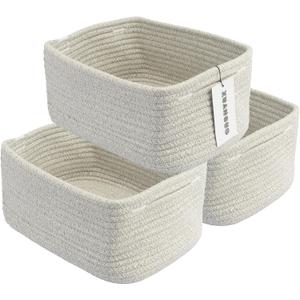 XUANGUO Small Woven Storage Baskets 12X8X5 Decorative Rope Bins for Organizing Shelves, Closets, and Toys, Empty Gift Baskets, Cute Organizer Basket for Home and Office (grey, regular)