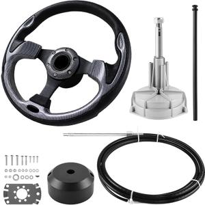 Boats Steering System, 14ft Cable Outboard Steering Kit 3/4" Standard Tapered Shaft, Boat Steering System for Yachts, Fishing Boats and Other Watercraft - with Steering Wheel