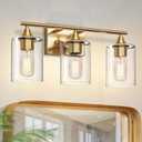 Gold Bathroom Light Fixtures,3-Light Vanity Lights,Modern Brushed Brass Gold Wall Sconce Lighting,Bathroom Wall Lamp for Mirror Bedroom Living Room Vanity Table Hallway