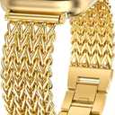 Minyee Compatible with Apple Watch Band 41/40/38/44/45/46/49/42mm Women, Dressy Stainless Steel Metal Adjustable Chain Strap Link Bracelet Wristband for iWatch Series 11 10 9 8 7 6 5 4 3 2 1 Ultra SE (Gold)