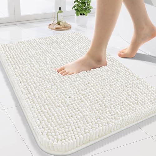 Arotive Bathroom Rugs 24x16, Extra Soft Absorbent Shaggy Chenille Bath Rugs, Machine Washable Rubber Backing Non-Slip Bath Mats for Bathroom Floor Tub and Shower, Home Decor Accessories, Ivory