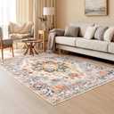 RIMAYA 3x5 Machine Washable Area Rug, Ultra Soft Rugs with Non-Slip Backing & Durable Edge Binding, Vintage Fluffy Indoor Low-Pile Carpet for Living Room, Bedroom, Dinning Room, Kitchen Room