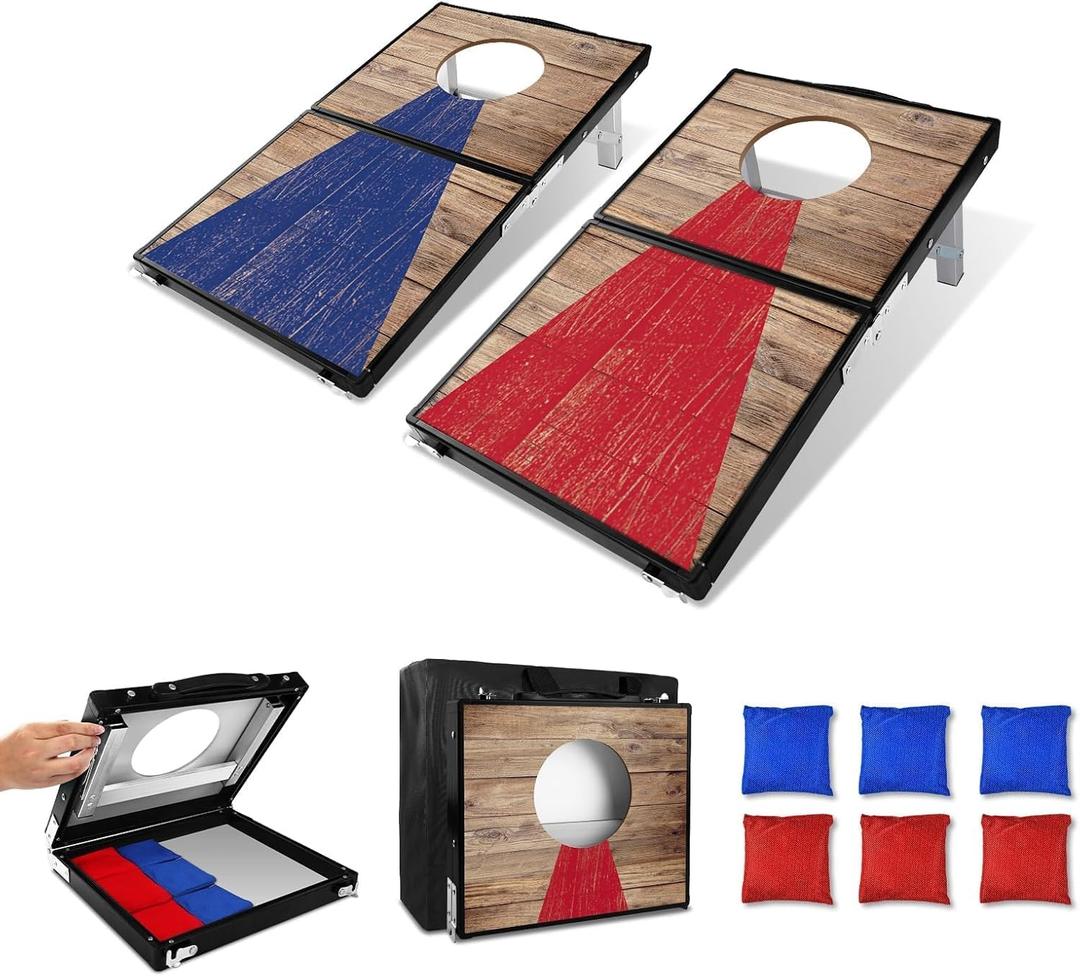 Portable Cornhole Board Set - Aluminum, Foldable 24x12in or 36x24in with Bean Bags | for Adults, Indoor/Outdoor, Travel, Beach & Camping (2x1FT)