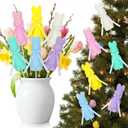 6 Pcs Flocked Easter Bunny Picks Pastel Bunny Picks Easter Rabbit Ornament with Bow 11" Tall for Spring Vase Table Floral Arrangement Centerpiece Wreath Tree Ornament