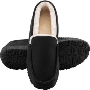 Shoeslocker Men's Slippers Indoor Outdoor Warm Soft Plush Memory Foam House Slippers for Men Comfortable Bedroom Moccasin Slipper Non-Slip (13, Black)