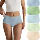 SHARICCA Seamless High Waisted Underwear for Women Cheeky Underwear Wave Edge No Show Bikini Panties Ribbed Panties Pack (L)