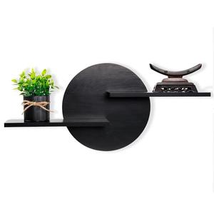 Hukalw Black Circle Wood Wall Floating Shelf, Round Decorative Display Wall Mount Shelf, Hanging Shelves for Living Room, Bedroom, Bathroom, Home Office Wooden Wall Art Decor