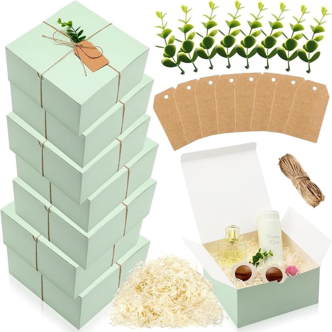 Crtiin 8 Pack Gift Boxes Set 8 x 8 x 4 Inch Green Paper Bridesmaid Proposal Gifts Box with Lids for Presents Wedding Bridal Valentine's Day Easter Mother's Day Birthday Gift Packaging Party Favors