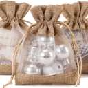 WRAPAHOLIC 5x7 inch 50 pcs Burlap Drawstring Gift Bag - Burlap with One Side Organza Wedding Party Welcome Favor Bags - Tan (1 Count (Pack of 50))