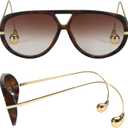 Oversized Aviator Sunglasses with Earring for Women Large Big UV400 Protection Designer 2025 Ladies Shades (A03- Tortoise/2brown)