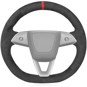MEWANT Hand Stitched Matte Carbon Fiber&PU Leather Steering Wheel Cover Wrap for Tesla Model 3 Highland 2023 2024 2025 Steering Wheel Accessories
