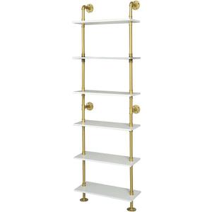 Industrial Gold Bookshelf-6 Tier Wall Mounted Ladder Bookshelf, Rustic Gold Storage Book Shelves Display Bookcases for Living Room/Home/Office