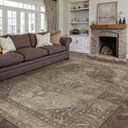 6x9 Brown Washable Vintage Area Rug for Living Room Bedroom Non Slip Distressed Traditional Soft Large Throw Rug Low Pile Lightweight Floral Carpet Office Playroom Dining Room