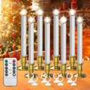 Christmas Window Candles, 8pcs Christmas Flameless Taper Candles Battery Operated with Remote & Timer, Candlestick, Suction Cups for Christma/Home/Wedding