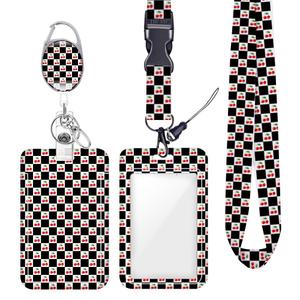 Checkered Cherry ID Badge Holder Badge Reel Lanyards for ID Badges Keychain Vertical Protector Retractable Carabiner Clips Heavy Duty Key Lanyard for Women Nurse Doctor Accountant Office Accessories