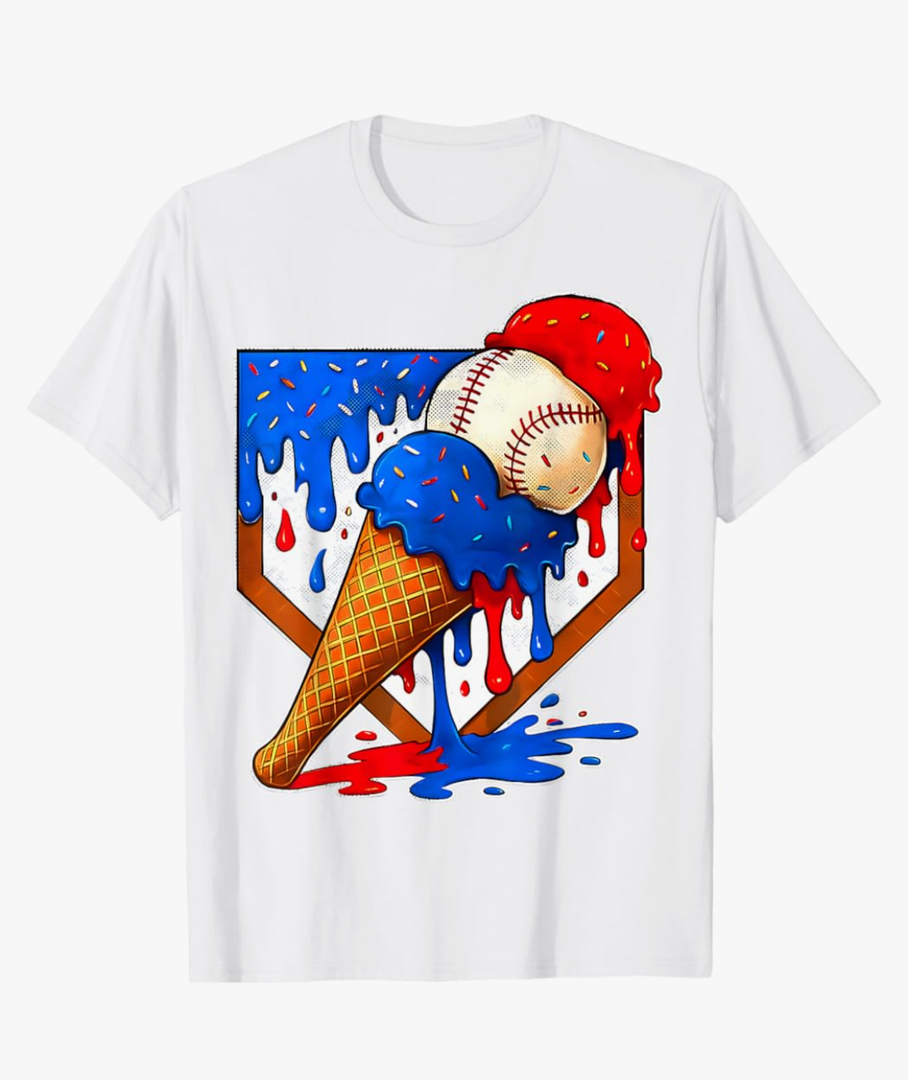 Baseball Dripping American Flag Sports Men Boys 4th of July T-Shirt, M Girl