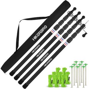 Tarp Poles, Telescoping Tent Pole Set of 4, 7.7ft Aluminum Lightweight Portable Support Rod with Protection Cap, for Camping, Awning, Sun Shades,Rain Fly, Free Guylines & Stakes (4 Poles)