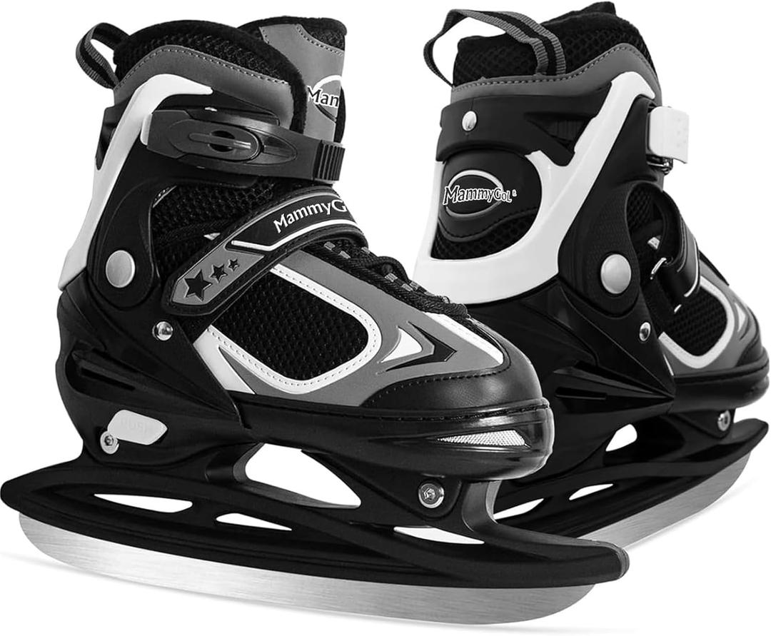 MammyGol Adjustable Ice Skates for Kids, Boys and Girls, Hockey Lace-Up Skate, Black Ice Skating Size M for Beginner