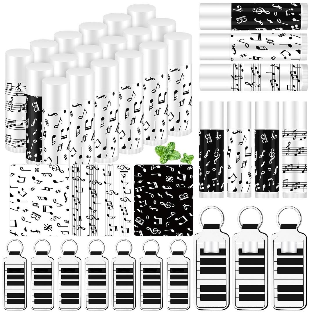 36 Pcs/18 Set Back to School Piano Music Gifts Bulk Lip Balm and Portable Lipstick Holder Keychian Thank You Gift for First of Year Welcome Back to School Party Favors(Piano Music)