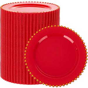 LIYH 120 Red and Gold Dessert Plastic Plates - 7 Inch Red Cake Plates Disposable with Gold Rim for Wedding Large Parties Bridal Showers Gift