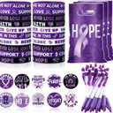 Supervitae 200 Pcs Purple Ribbon Awareness Accessories, Include 50 Ribbon Gift Bags 50 Purple Awareness Wristband 50 Pen 50 Button Pin for Campaign Support Supplies