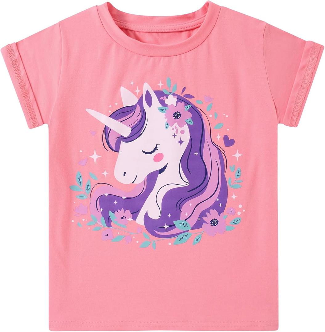 Funnycokid Little Girls T Shirt for Toddler 3-7 Years Kids Tee Graphic Short Sleeve Clothes Tops (Pink)