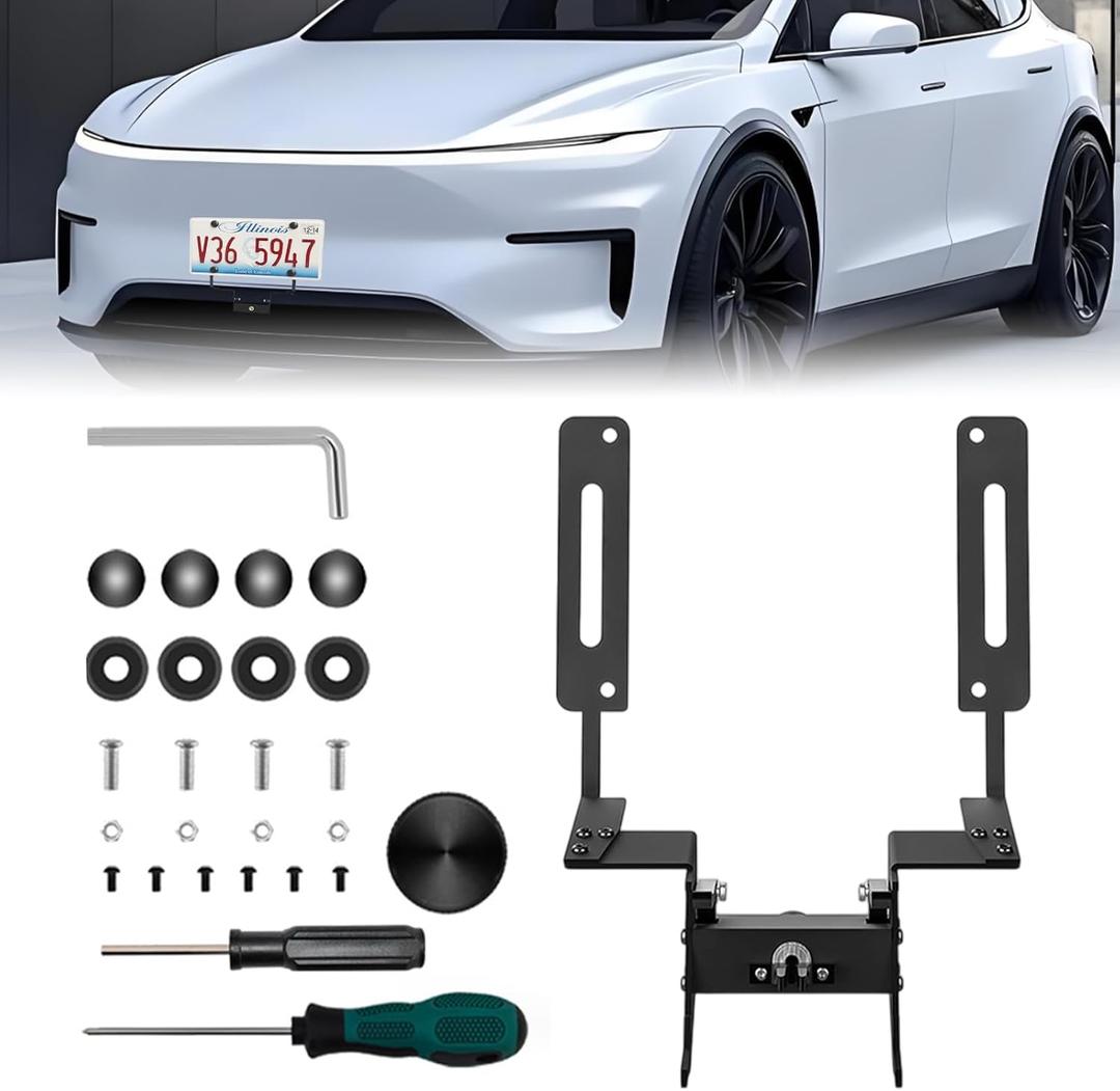 2025 2026 Tesla Model Y Juniper Lockable No-Drill Front License Plate Holder, Anti-Theft License Plate Bracket Mount, No Adhesive, No Camera Block, Compatible with Model Y Accessories