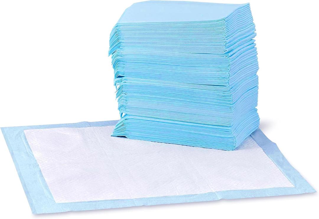 Amazon Basics Leak-Proof Dog and Puppy Potty Training Pee Pads with Quick-Dry 5-Layer Super Absorbent Design for Housebreaking, Regular Size 22x22", Blue & White, 150 Count