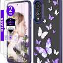 DagoRoo for Samsung Galaxy S25 Edge Case+Tempered Glass Screen Protector, Military Grade Protective Slim Soft TPU Hard PC,Girls Women Crystal Clear Flower Pattern Case Cover for S25 Edge-Butterfly